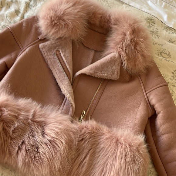 Dusty Pink Leather, Fox Fur Moto Jacket - Picture 2 of 6